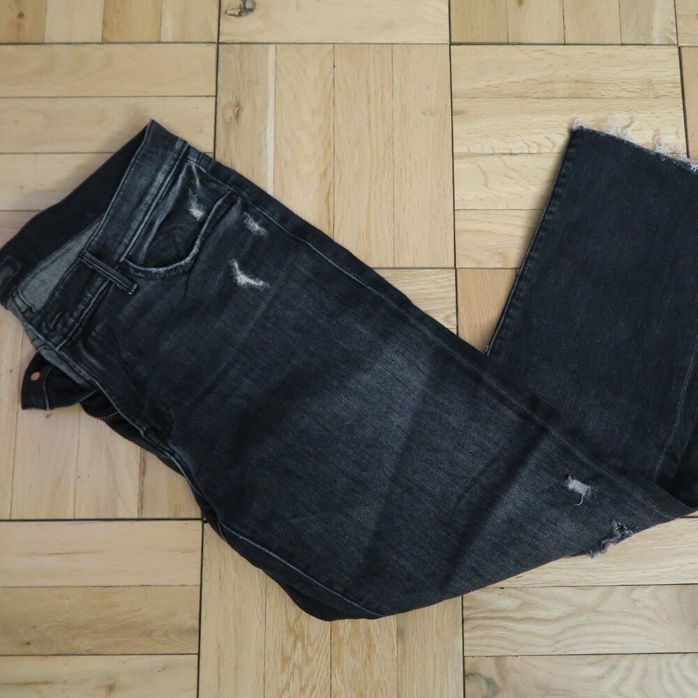 MOTHER Women's Straight Leg Jeans in Washed Black with Distressing